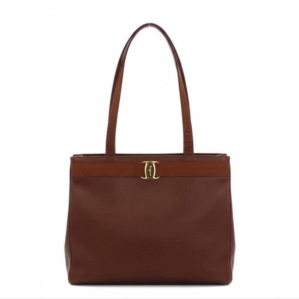 Vintage Salvador Ferragamo Brown Pebbled Leather Tote